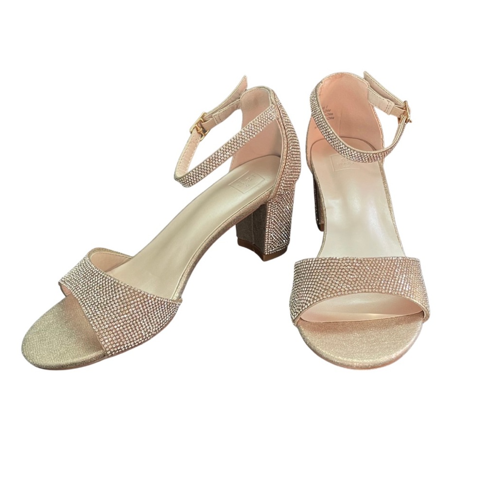 David’s Bridal Rose Gold Shiny Rhinestone Bridesmaid Wedding Guest Heels Size 6